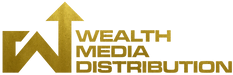 A gold and black logo for wealth media.