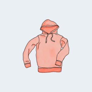 A drawing of a hoodie with the hood up.