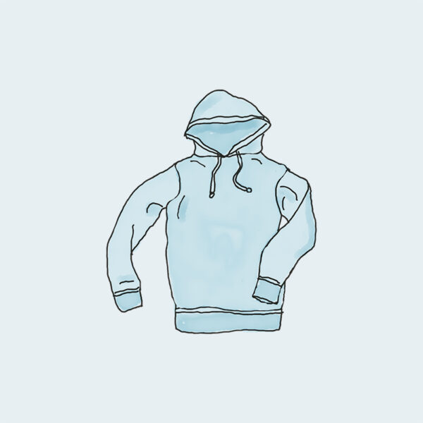 A drawing of a hoodie on a light blue background