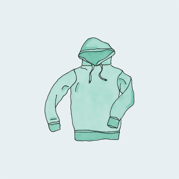 A drawing of a hoodie on a blue background