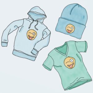 A drawing of three different clothing items.