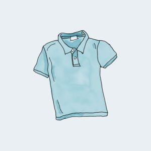A drawing of a blue polo shirt on a light blue background