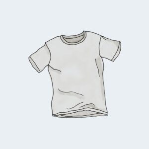 A drawing of a white t-shirt on top of a blue background.