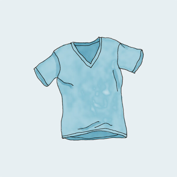 A drawing of a blue shirt on a light colored background