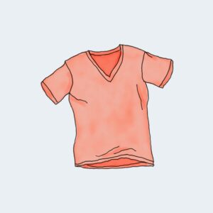 A drawing of a pink shirt with the word " orange " written on it.